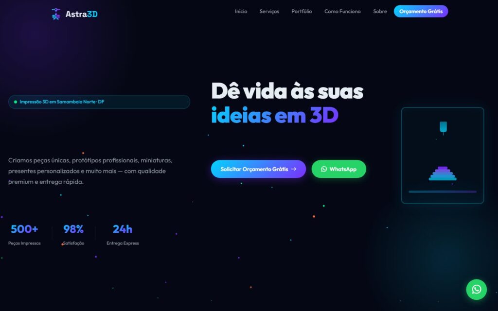 Site da Astra3D Impressões 3D desenvolvido pela JCML