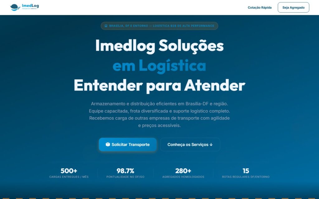 Site da Imedlog Soluções em Logística desenvolvido pela JCML