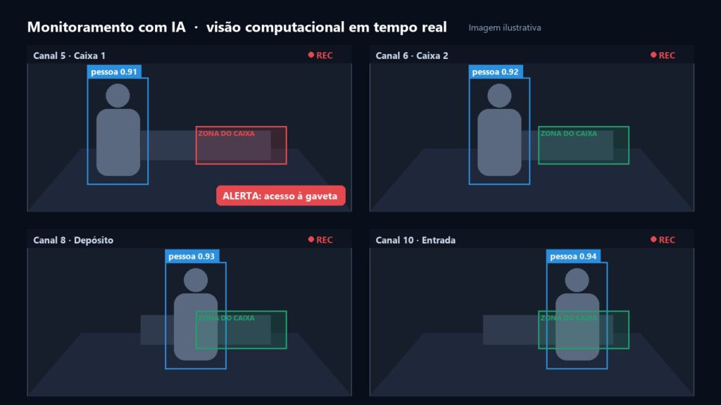 Ilustração do monitoramento de câmeras com IA