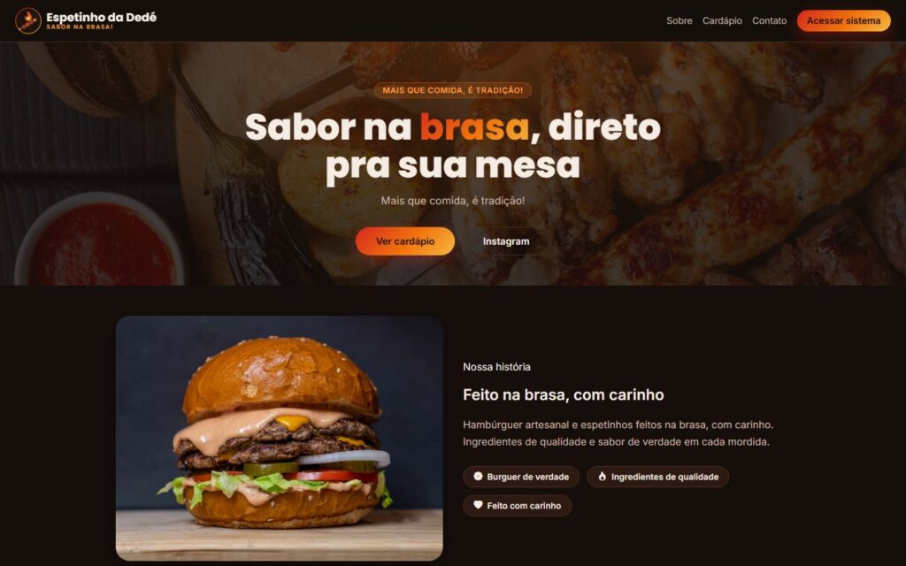 Site do Espetinho da Dedé desenvolvido pela JCML