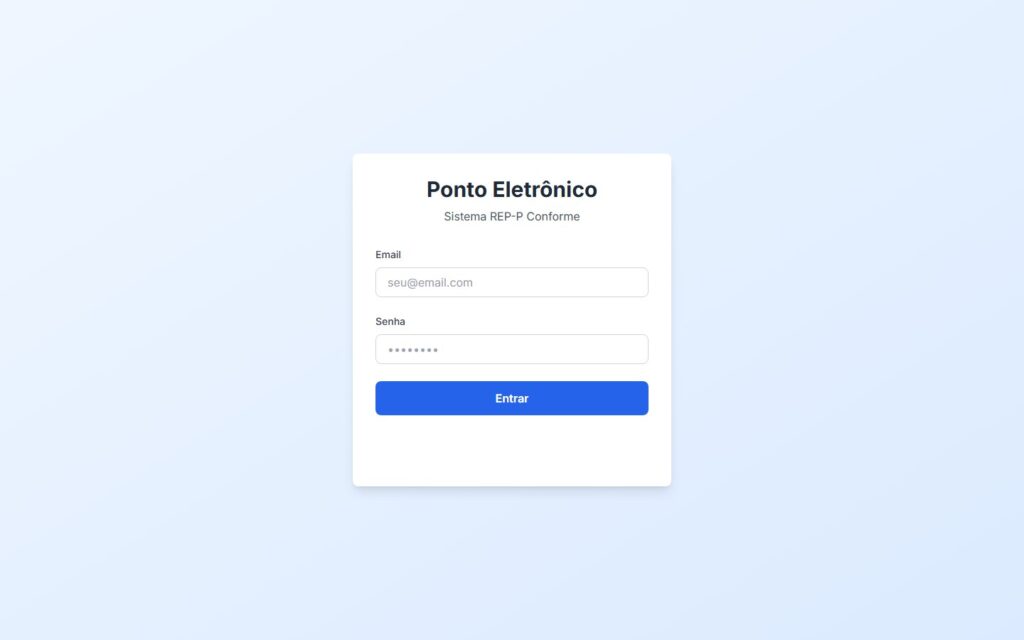 Tela de acesso do sistema de ponto eletrônico